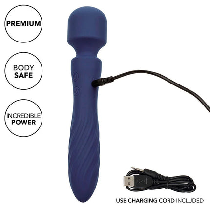 Blauer silikon-wandmassager mit strukturiertem griff und usb-ladekabel inklusive von calexotics charisma mystique