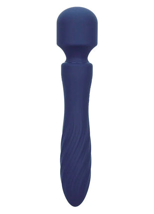 Deep blue silikon wandmassagegerät mit geriffeltem griff und abgerundetem kopf von calexotics charisma mystique