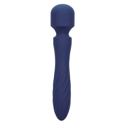 Deep blue silikon wandmassagegerät mit geriffeltem griff und abgerundetem kopf von calexotics charisma mystique