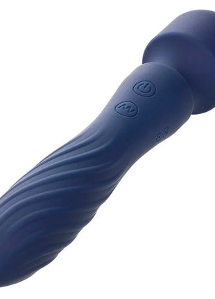 Calexotics charisma mystique massager doppelmotor in blaues silikon mit texturiertem griff und steuerungsknöpfen