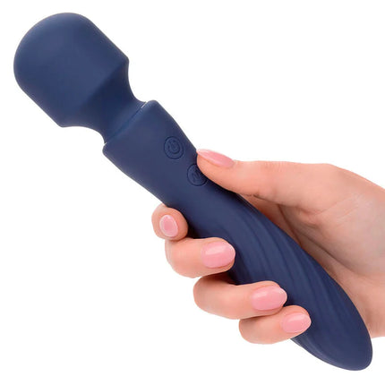 Navyblauer silikonummantelter wandmassager mit zwei bedientasten von calexotics charisma mystique doppelmotor