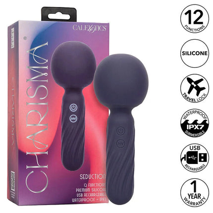 Dunkellila silikon pleasure device charisma seduction massager mit texturiertem griff und zwei steuerknöpfen