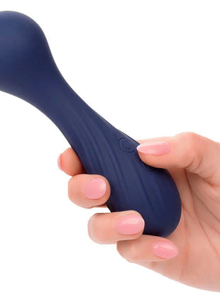 Navyblauer silikonvibrationsstab mit glattem rundem kopf und strukturiertem griff calexotics charisma temptation massager 12 funktionen lila