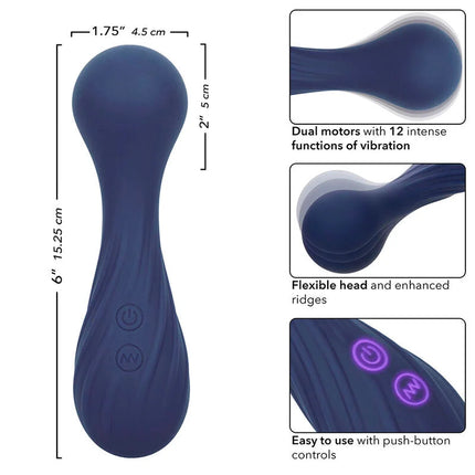 Calexotics charisma temptation massager 12 funktionen lila navyblaue silikonvibration mit glattem, gebogenem design und dualen tasten