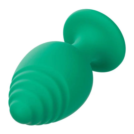 Calaexotics cheeky buttplug grün aus glattem silikon mit abgerundetem kopf und texturierten ridges