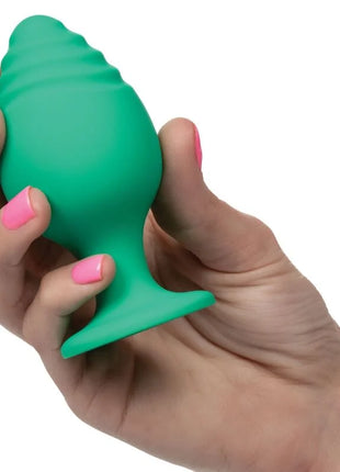 Grüner CALEXOTICS Cheeky Buttplug aus Silikon mit strukturierter Oberfläche und breitem Sockel für sicheren Halt