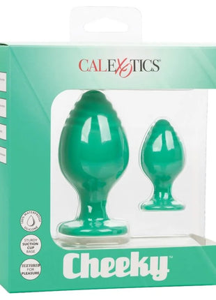 Calexotics teal silikon cheeky buttplug set in einer gebrandeten einzelhandelsverpackung