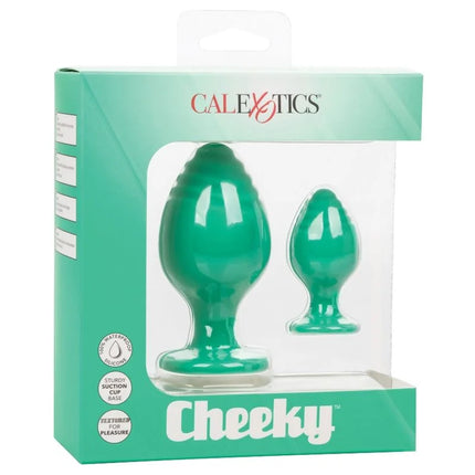 Calexotics teal silikon cheeky buttplug set in einer gebrandeten einzelhandelsverpackung