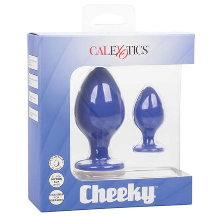 Calexotics cheeky buttplug lila blaues silikon in originalverpackung sichtbar
