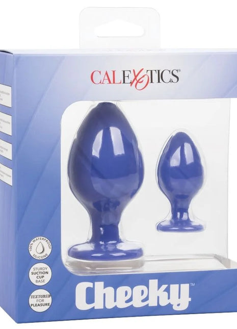 Calexotics cheeky buttplug lila blaues silikon in originalverpackung sichtbar
