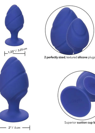 Calexotics cheeky buttplug lila blaue silikonstecker mit saugnapfbasis und strukturierter oberfläche