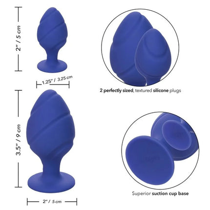 Calexotics cheeky buttplug lila blaue silikonstecker mit saugnapfbasis und strukturierter oberfläche