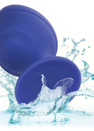 Two vibrant royal blue suction cup butt plugs with smooth glossy surfaces from calexotics cheeky buttplug lila