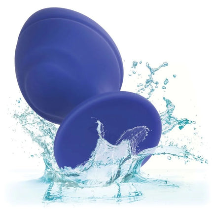 Two vibrant royal blue suction cup butt plugs with smooth glossy surfaces from calexotics cheeky buttplug lila