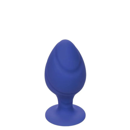 Blauer Silikonbuttplug in Tropfenform mit rundem Boden von CalExotics Cheeky Buttplug Lila