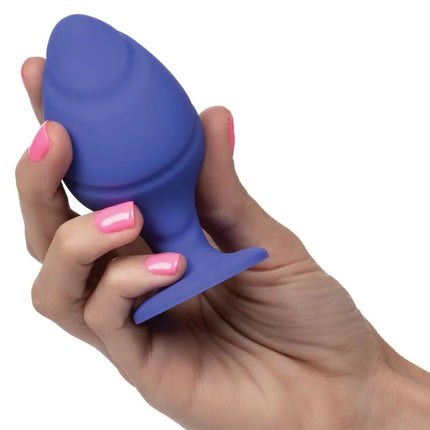 Calexotics cheeky buttplug lila ein blauer silicon-plug mit glattem kopf und flachem sockel