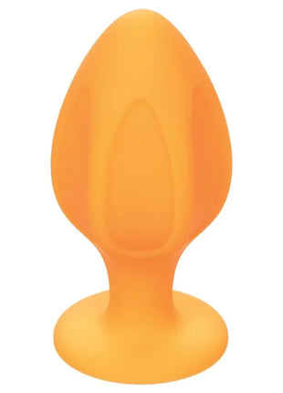 Oranger silikon-butt plug von calexotics mit glattem, abgerundetem design und feinen rillen für besseren griff