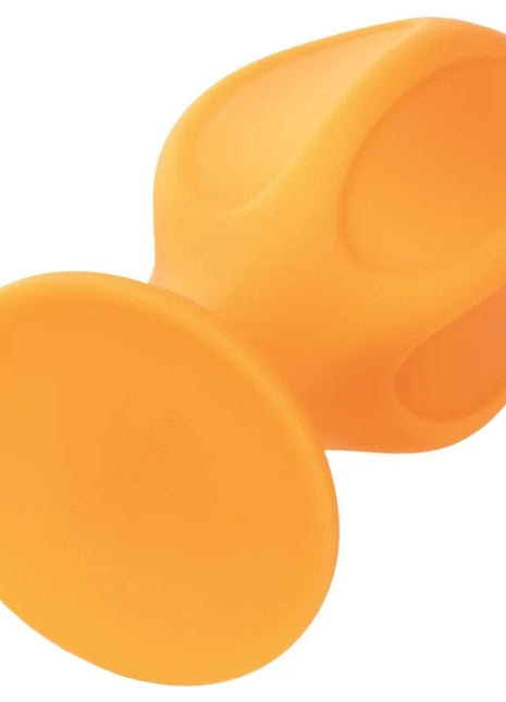 Orange silikon saugnapf mit rundem ergonomischem design von calexotics cheeky buttplug für komfortabla anwenden