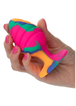 CaleXotics cheeky largue swirl plug anal aus silikon in mehrfarbigen pink grünen blauen und orangen spiralmustern