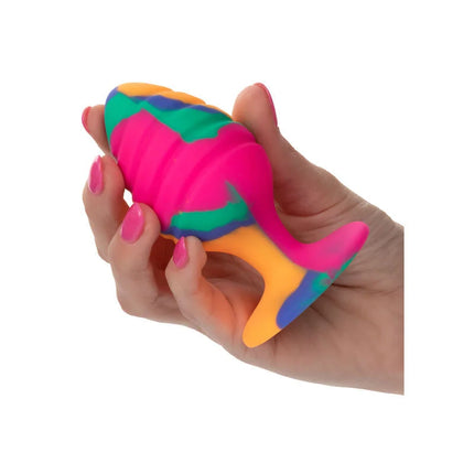 CaleXotics cheeky largue swirl plug anal aus silikon in mehrfarbigen pink grünen blauen und orangen spiralmustern