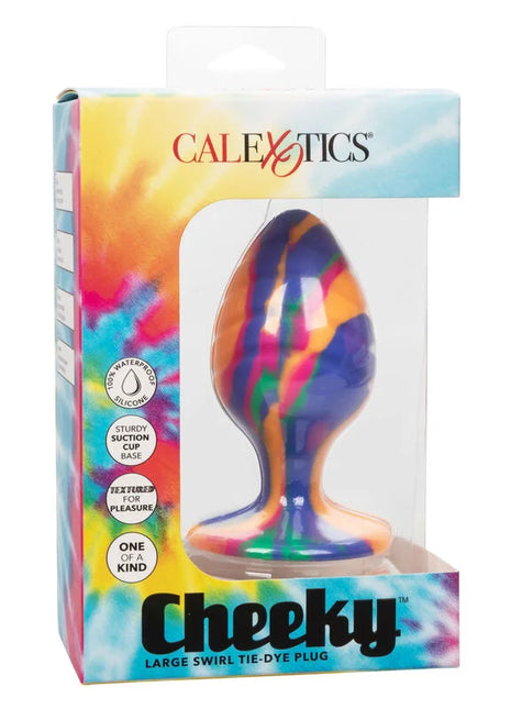 Calexotics cheeky large swirl plug anal aus silikon mit lebendigem tie-dye farbmuster und saugnapfbasis