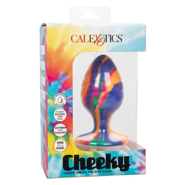 Calexotics cheeky large swirl plug anal aus silikon mit lebendigem tie-dye farbmuster und saugnapfbasis