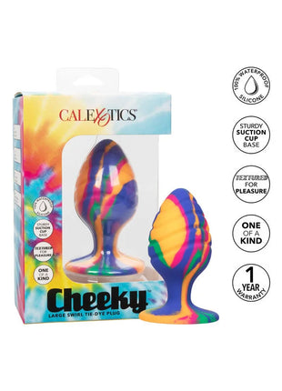 Vibranter tie-dye silikon-analplug mit stabilem saugnapf von calexotics marke cheeky im produkt calexotics cheeky largue swirl plug anal