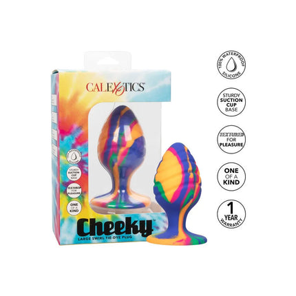Vibranter tie-dye silikon-analplug mit stabilem saugnapf von calexotics marke cheeky im produkt calexotics cheeky largue swirl plug anal