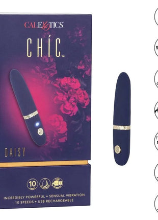 Navyblauer silikon vibrator mit goldenem akzentband und rundem knopf modell daisy von calexotics mini-massager
