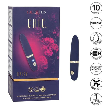 Navyblauer silikon vibrator mit goldenem akzentband und rundem knopf modell daisy von calexotics mini-massager
