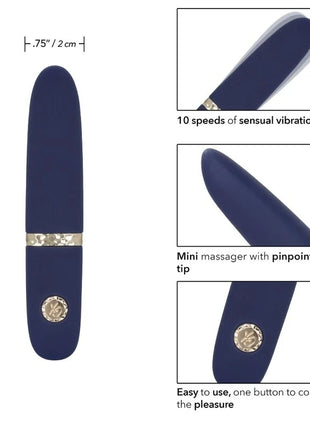 Navyblauer silikon mini-massager mit goldfarbenen akzenten und spitz zulaufender spitze von calexotics