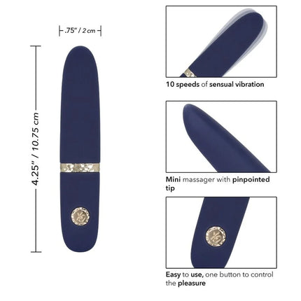 Navyblauer silikon mini-massager mit goldfarbenen akzenten und spitz zulaufender spitze von calexotics