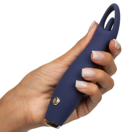 Navyblaues silikon pleasure gerät calexotics chic jasmine flickering teaser mit goldfarbenem knopfdruck und metallspitze