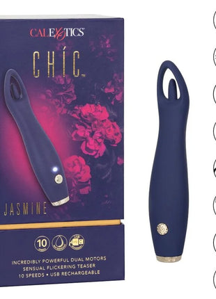 Navyblaues silikonvergnügungsgerät calexotics chic jasmine flickering teaser mit ergonomischem design und goldakzenten
