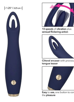 Navyblauer silikonvibrator calexotics chic jasmine flickering teaser mit goldfarbener taste und klitoriseinfassung