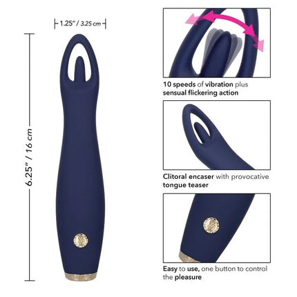 Navyblauer silikonvibrator calexotics chic jasmine flickering teaser mit goldfarbener taste und klitoriseinfassung