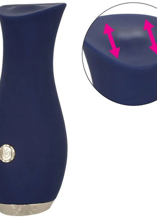 Navyblauer silikonvibrator mit silberner metallbasis und rundem bedienknopf von Calexotics Chic Tulpe Massager Blau