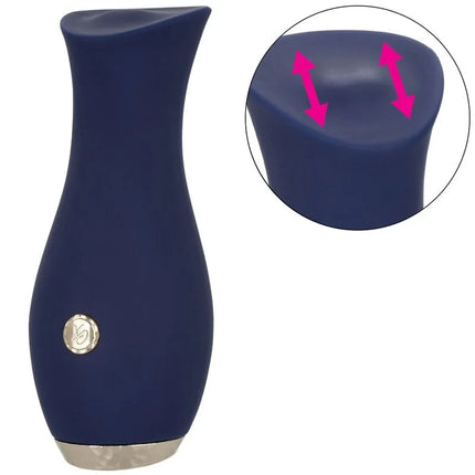 Navyblauer silikonvibrator mit silberner metallbasis und rundem bedienknopf von Calexotics Chic Tulpe Massager Blau