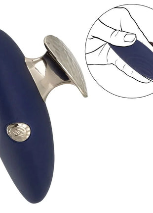 Navyblauer silikon massagegerät mit silbernem metallfuß und taste von calexotics chic violet stimmulator 10 geschwindigkeiten