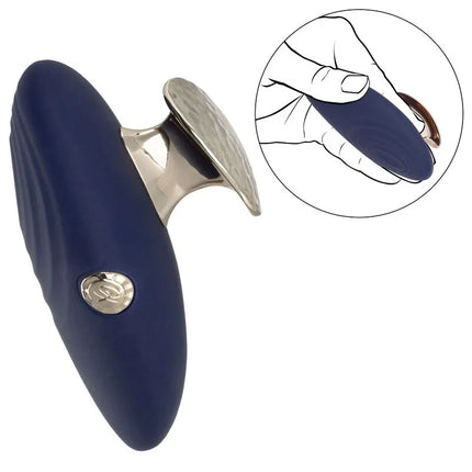 Navyblauer silikon massagegerät mit silbernem metallfuß und taste von calexotics chic violet stimmulator 10 geschwindigkeiten