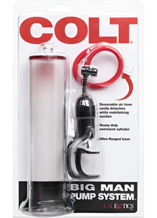 Calexotics colt big man pumpensystem mit transparentem zylinder, schwarzer basis und griff, rotem abnehmbarem schlauch