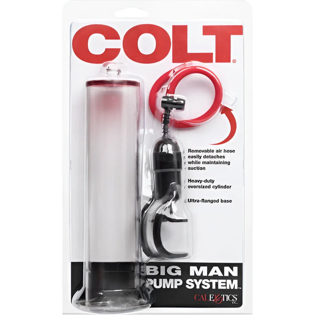Calexotics colt big man pumpensystem mit transparentem zylinder, schwarzer basis und griff, rotem abnehmbarem schlauch