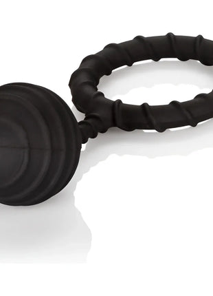 Schwarzer silikonring mit strukturiertem segmentband und kugelkopf calexotics colt gewichteter ring xl