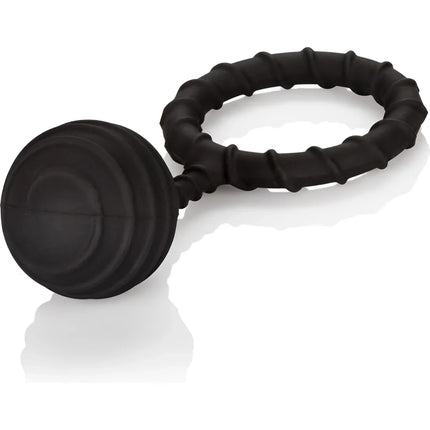 Schwarzer silikonring mit strukturiertem segmentband und kugelkopf calexotics colt gewichteter ring xl