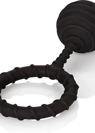 Schwarzer silikonring mit geriffeltem design und kugelkopf mit konzentrischen rillen colt gewichteter ring xl von calexotics