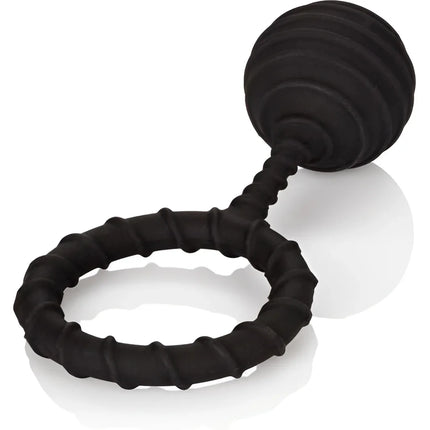 Schwarzer silikonring mit geriffeltem design und kugelkopf mit konzentrischen rillen colt gewichteter ring xl von calexotics
