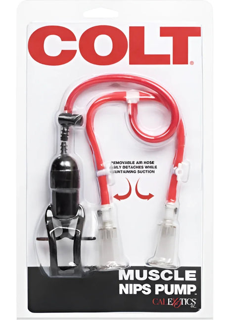 Calexotics colt muscle nips pumpe in rot und schwarz mit klaren saugnäpfen und abnehmbarem luftschlauch