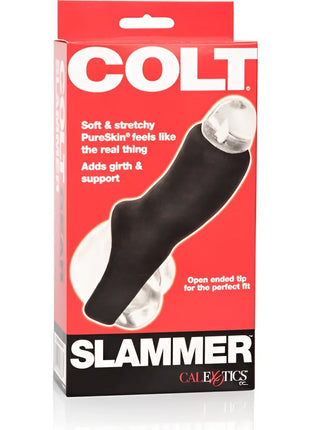 Schwarzer colt slammer masturbator von calexotics mit klarer, abgerundeter spitze und strukturierter oberfläche für besseren griff