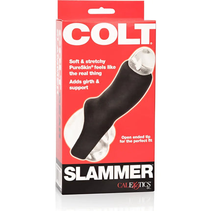 Schwarzer colt slammer masturbator von calexotics mit klarer, abgerundeter spitze und strukturierter oberfläche für besseren griff