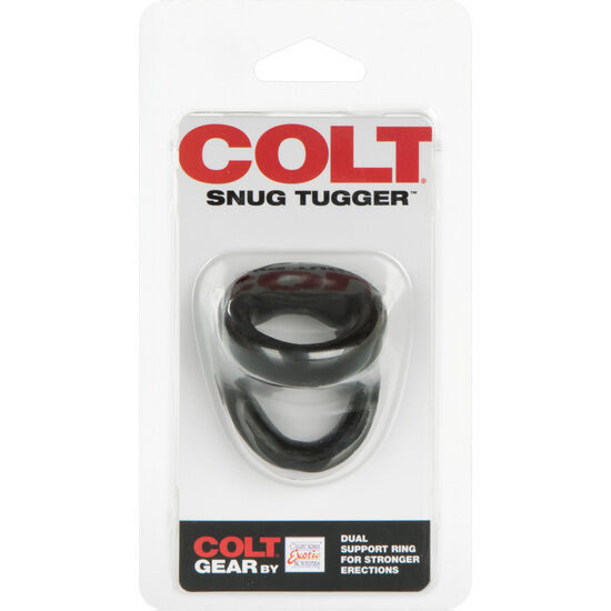 Schwarzer dual-ring cockring von colt gear aus silikon für besseren halt und unterstützung bei calexotics colt snug tugger schwarz